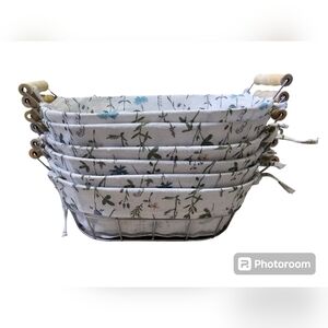 New With Tags Wire Baskets For Decoration Floral Fabric Cover Wooden Handles